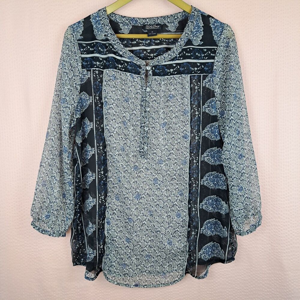Lucky Brand Sheer Lightweight Blouse Sheer Transparent See Through Size M Boho